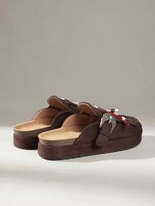 Solecia Bailarinas casuales y versátiles con flecos decorativos para mujer - Café integral - Ver 5