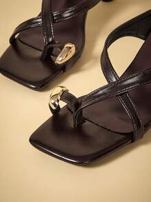 Travachic 5cm Color Blocking Minimalist Wedge Thong Sandals For Women, 2025 Summer Open Toe High Heel Shoes - Brown - View 5
