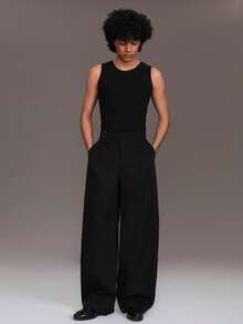 STYNVO 男士纯色腰带扣口袋喇叭裤 - 黑色 - 查看 3