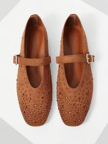 MOTF PREMIUM 女士水钻搭扣平底鞋 - 棕色 - 查看 4