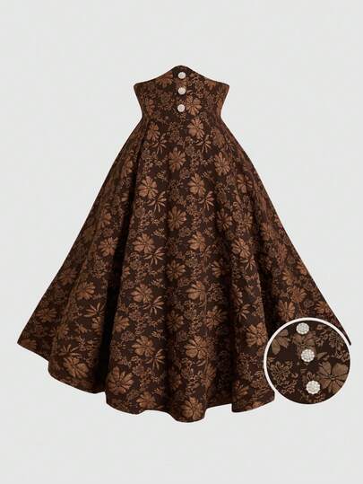 Sweetra Plus Size Women Jacquard Asymmetric Waist Elegant Party Skirt