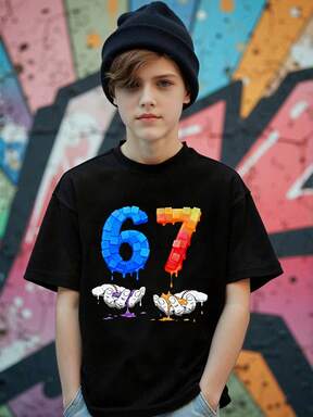 Fantacosmos Bekväm stickad t-shirt med rund hals och lös passform för tween-pojkar, lämplig för vardag, skola, utflykt, sport, helgdagar och festkläder.