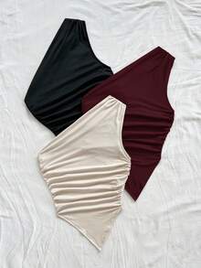 Soleia 女士度假休闲三件套不对称下摆不对称肩部上衣，夏季两件套，适合返校、下午茶、休闲、海滩婚礼宾客、毕业早午餐、圣帕特里克节、春假、复活节、音乐节等场合，优雅波西米亚热带风情，棕色、黑色、杏色 - 彩色 - 查看 4