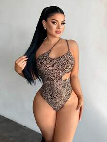 SHEIN SXY 女士无袖豹纹性感镂空连体衣 - 彩色 - 查看 4