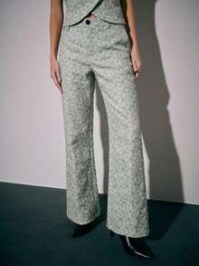 Nöista Geometric Short-Sleeve Top And Wide-Leg Pants Set With Detailed Chinese Buttons.Coordinated Two Pieces Perfect For Summer Outfits Spring Break - Mint Green - View 5