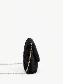 SHEIN BAE Furry Material Crossbody Bag, Women's New Versatile Chain Shoulder Bag, Furry Fluffy Lock Small Square Bag, Perfectly Matching With Fall Outfits Women