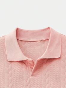 Manfinity VCAY 男式字母图案针织 Polo 衫，常春藤风格，返校季 - 藕粉色 - 查看 5