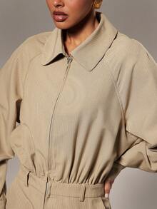 Hauture Women's Pinstripe Henley Jumpsuit With Barrel Leg - White - View 2