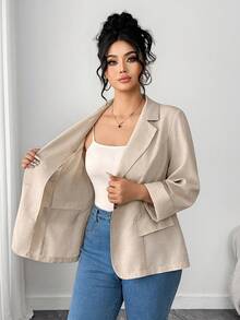 Elenzga Plus Size Women's Fashionable Casual Vintage Elegant Commuter Apricot Blazer