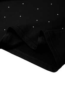 GlowEve CURVE Regalyn 大码女装时尚水钻装饰短袖T恤和高腰抽绳宽松直筒运动裤两件套，秋季面料 - 黑色 - 查看 6