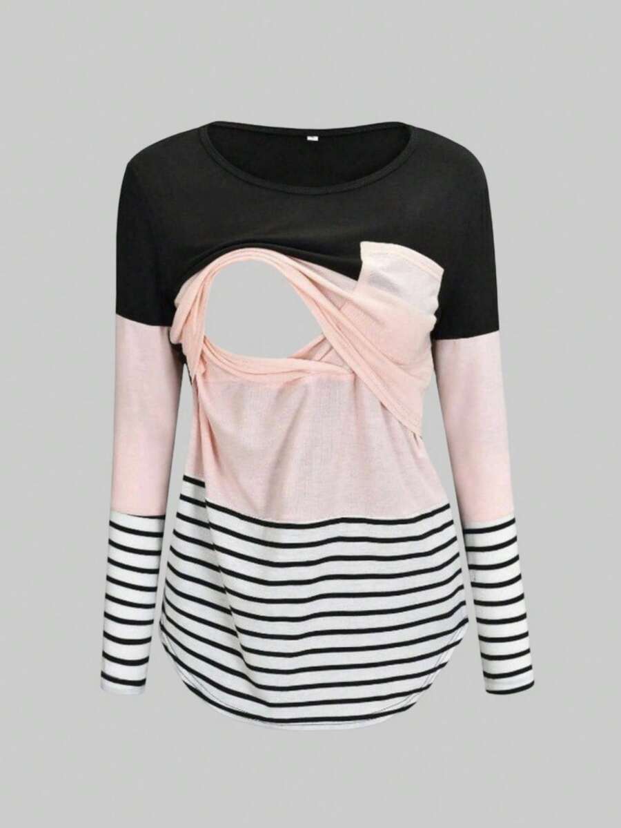 Camiseta cómoda de algodón de manga larga para lactancia y embarazo. - Rosa - Ver 1