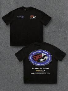 Manfinity ZONE917 Áo thun tay ngắn in họa tiết tốc độ đua xe cỡ lớn màu đen hở vai - màu đen - Xem 6