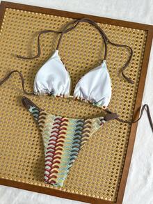 Swim SXY Bộ đồ bơi bikini gợi cảm họa tiết gợn sóng nhiều màu sắc dành cho nữ, mùa hè - Nhiều màu - Xem 7