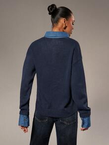 Hauture Women's Sexy Office Loose Long Sleeve Collar Sweater Pullover - Royal Blue - View 6