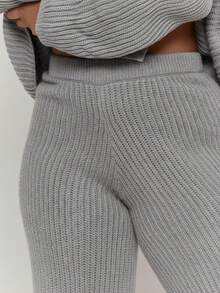 MUSERA Plus Size Knitted Fitted Wide Leg Trousers Everyday Casual Cozy Cute Evening Party Elegant Spring - Light Grey - View 5