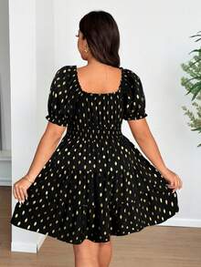 Vionelle Vestido casual de manga corta con efecto metálico vintage y favorecedora silueta para tallas grandes - Negro - Ver 7