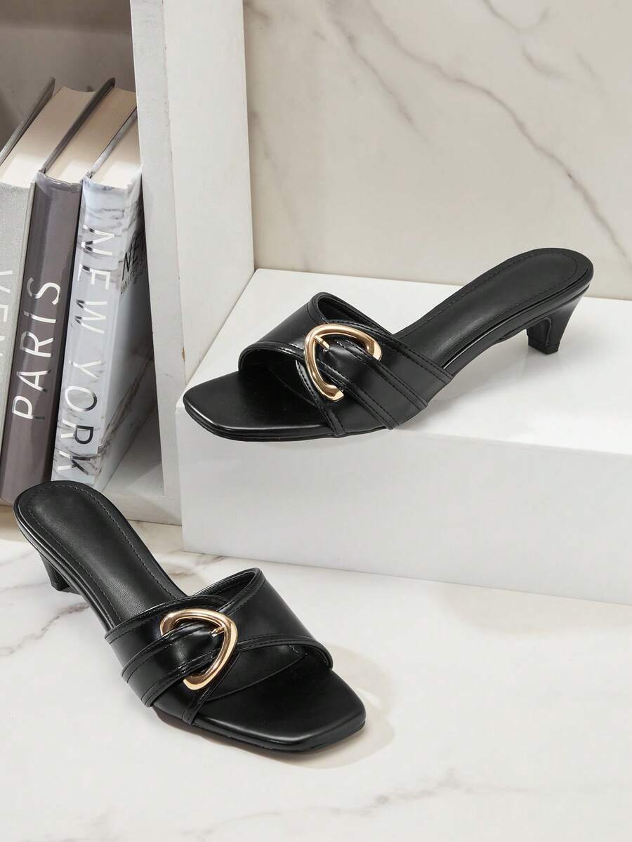 SHUZIA 女士时尚简约搭扣单带小猫跟凉鞋 - 黑色 - 查看 1