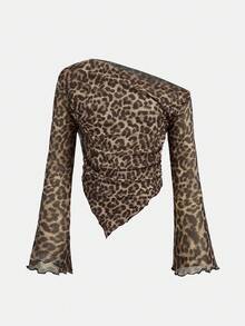 Firerie Kids Firerie Kids 少女不对称肩部设计针织印花休闲时尚亲子装上衣 - 杏色 - 查看 5