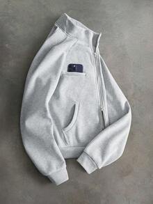 PAVTROS Men's Casual Open Front Zip-Up Sweatshirt, Versatile For Streetwear, Outdoor Music Festivals, Daily Wear, Hangouts With Friends, Boyfriend/Husband Gift, Anniversary Gift, Light Gray Sweatshirt - Light Grey - View 1