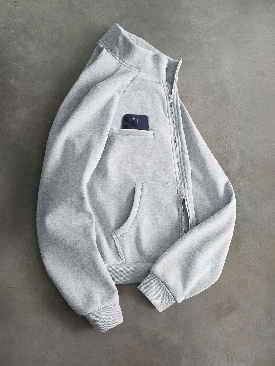 PAVTROS Men's Casual Open Front Zip-Up Sweatshirt, Versatile For Streetwear, Outdoor Music Festivals, Daily Wear, Hangouts With Friends, Boyfriend/Husband Gift, Anniversary Gift, Light Gray Sweatshirt - Light Grey - View 1