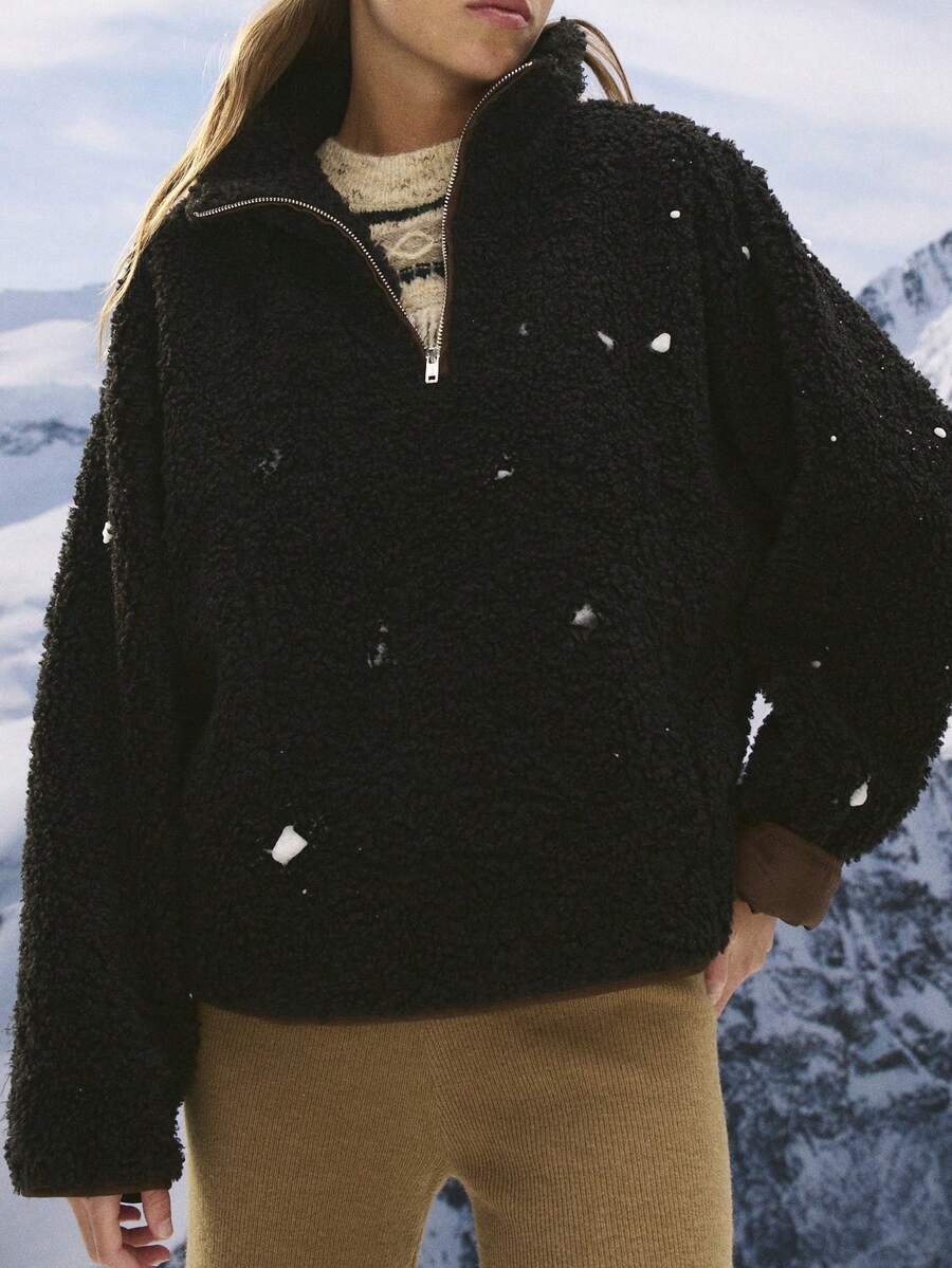 Nöista Soft Fleece Sweater With A Half Zipper Neckline In Black Color ...