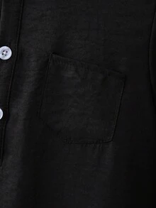 SHEIN Toddler Infant Baby Boys Traditional Casual Long Sleeve Stand Collar Button Half-Open Front Pocket Robe Top, Adjustable Sleeve Length, Side Slit Hem Design, Arabic Dishdasha, Islamic Clothing, Kaftan, Saudi Arabian Outfit, Robe, Boys White Kurta, Boys White School Thobe, Boys Kurtas, Basic Silhouette Suitable For Spring, Summer, Autumn, Winter,3M-3T - Black - View 5