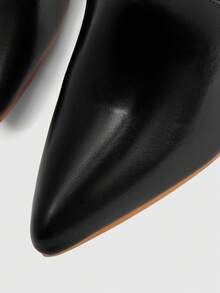 SHEIN BAE 秋冬款黑色纯色弹力袜靴，尖头，高跟踝靴，女士，性感 - 黑色 - 查看 4