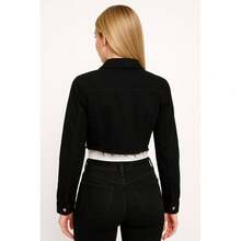Torera de Mezclilla Ajustada para Mujer Dama Sexy Urbana Moderna Corte a las Costillas - Negro - Ver 2
