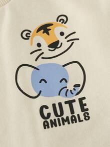 THE HAPPY LOOK 两件套男童卡通动物印花柔软针织圆领长袖套头卫衣和条纹弹力腰裤