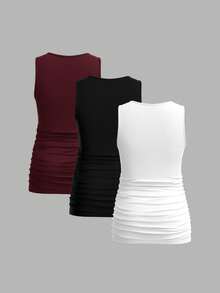 Modmama 3pcs Maternity Women's Solid Color Slimming Tank Tops, Casual & Simple, Perfect For Summer - Multicolor - View 2