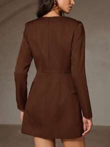 Aveloria Rosie Abito lungo con maniche, in stile europeo versatile per autunno/inverno, con patchwork e paillettes alla moda per feste - Caffè Marrone - Visualizzare 6