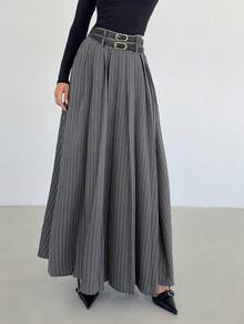 Siren Gaze Spring Outfit Women Spring Break Outfits Valentine's Day Outfit Birthday Outfits For Women Grey Pleated Skirt, 2026 New High - Waist A - Line Skirt With Double Belts & Side Slit Pockets, Old Money Style Long Skirt For Women, Elegant Formal Casual Work Party Outfit, Suitable For Commute/Business/Outing/Teacher/Daily, Autumn Winter Must - Have Skirt - Dark Grey - View 4