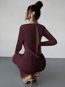 Firerie 优雅现代通勤浪漫约会性感派对海滩度假深V领露背收腰长袖阔腿白色长裤，适合节日、婚礼、音乐节等场合。 - 紫色 - 查看 5