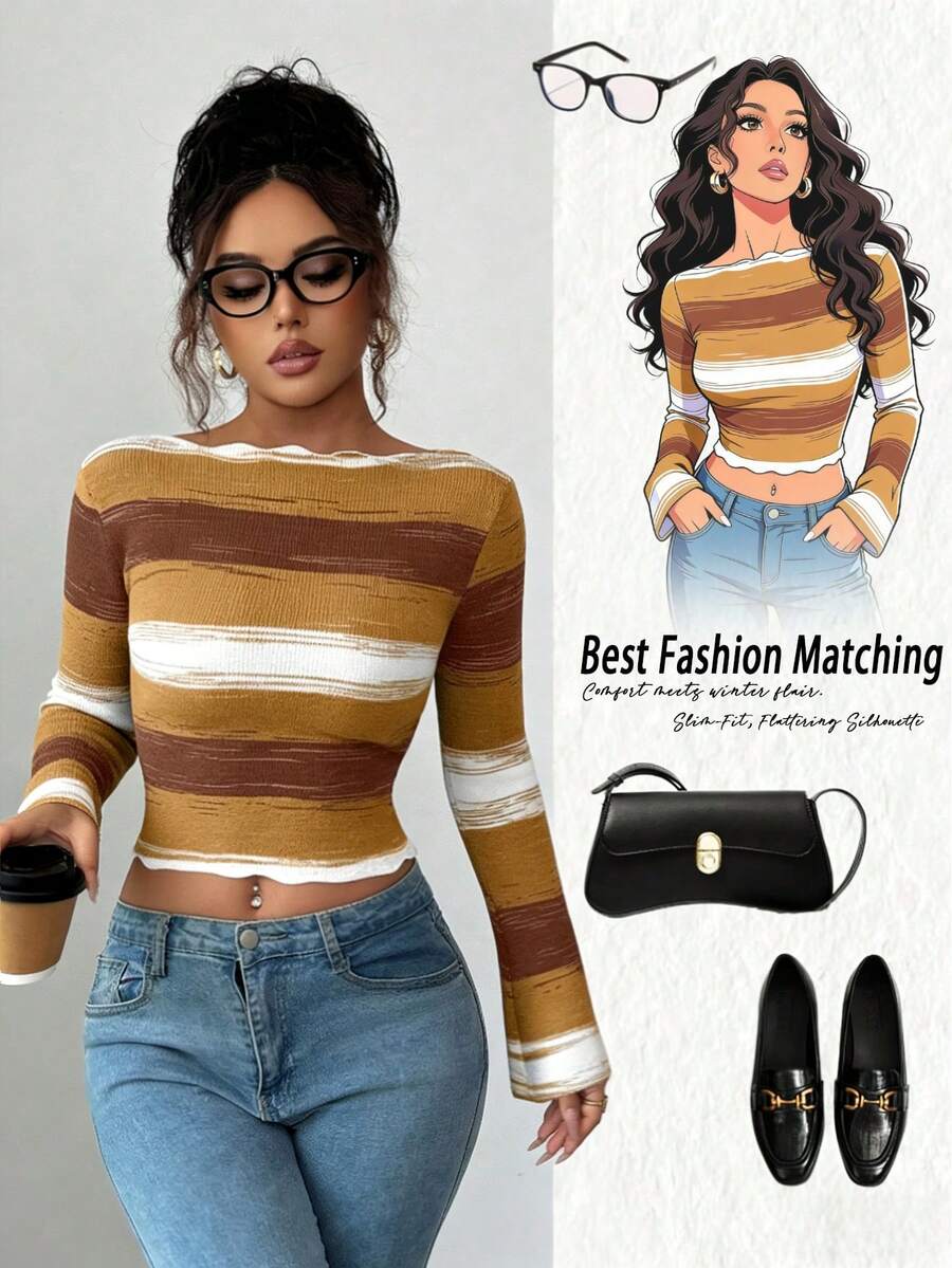 Selianne Elegant Ombre Flare Sleeve Fitted Sweater, Autumn/Winter - Orange - View 1