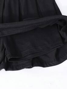 SHEIN 女童休闲运动百褶短裙，百搭运动休闲裙裤，适合上学、健身、芭蕾舞等场合，可搭配T恤、背心、短袖衬衫，黑色针织裙，四季皆宜 - 黑色 - 查看 6