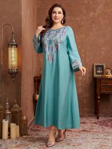 Al Najma Plus Size Women's Loose Comfortable Arabic Style Embroidered Dress Kaftan Jalabiya Dress