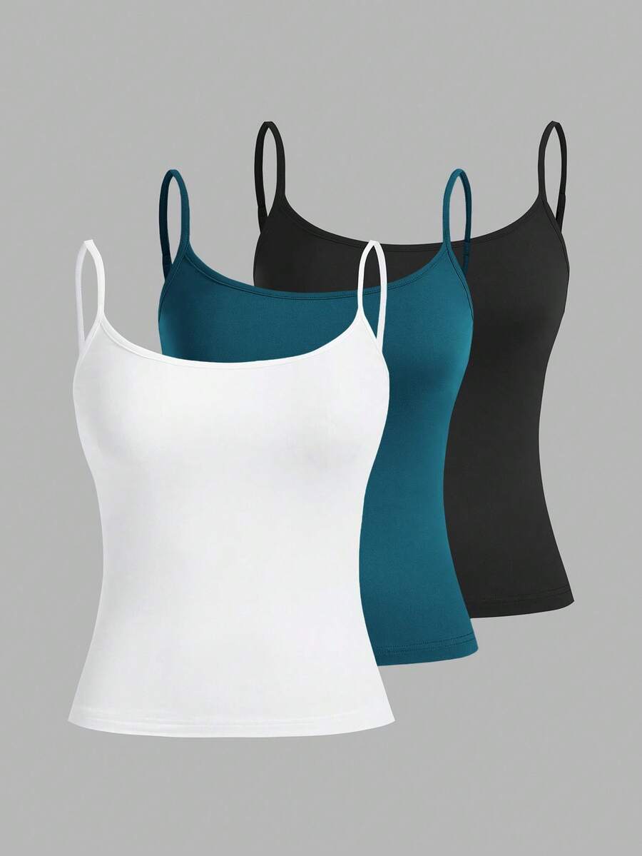SHEIN EZwear 3pcs/Set Women's Sexy Cropped Camisole Tops, Suitable For Summer,Tank Top Spring - Multicolor - View 1