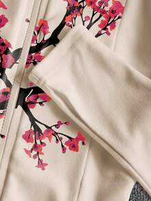 Glimmora Y2K风格杏色樱花标语印花丝绒薄外套，时尚休闲运动拉链设计女士修身长袖外套，适合户外旅行，礼品 - 彩色 - 查看 6