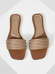 MOTF WOMEN'S CASUAL FASHION COMMUTE VACATION STYLE WOVEN OPEN TOE FLAT SANDALS SPRING SHOES - Champagne - View 1