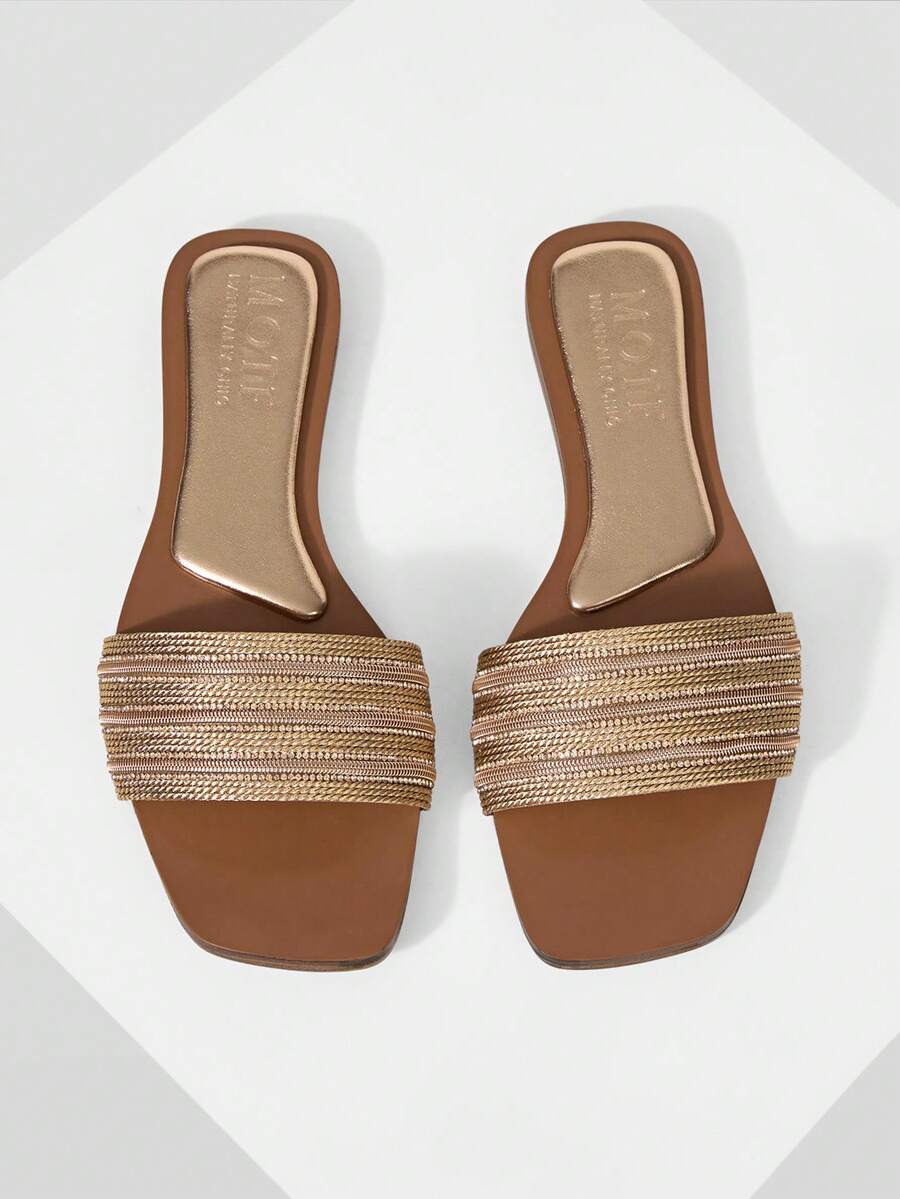 MOTF WOMEN'S CASUAL FASHION COMMUTE VACATION STYLE WOVEN OPEN TOE FLAT SANDALS SPRING SHOES - Champagne - View 1