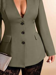 Cravure Bộ vest 2 mảnh cổ chữ V phối lưới và quần ống loe cỡ lớn dành cho nữ, trang phục công sở - Nhiều màu - Xem 7