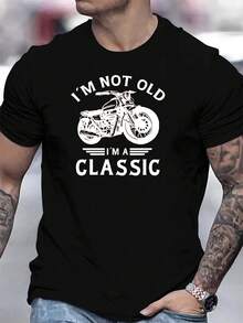 Manfinity Homme 男士休闲时尚街头摩托车标语印花短袖黑色T恤，夏季 - 黑色 - 查看 6