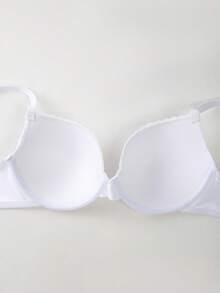 DesireSculpt 1pc Women's Solid Color Lace Patchwork Bra - White - View 6