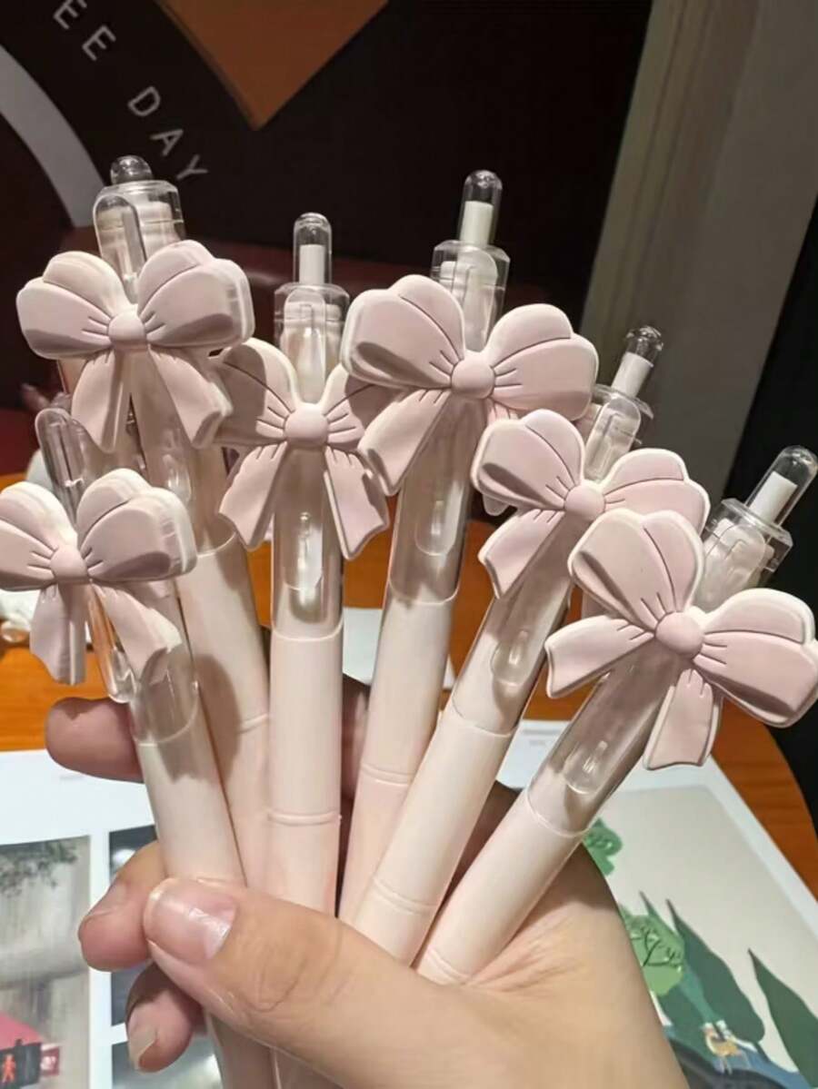 Zazumi 10pcs Elegant Pink Bow Pen - Pastel Pink & Tip Refillable Ballpoint Pens, Durable Plastic Party Favors For Weddings, Birthday, Christmas, Valentine'S Day, New Year - Ideal Gift For Women, Princess Theme - pink - View 1