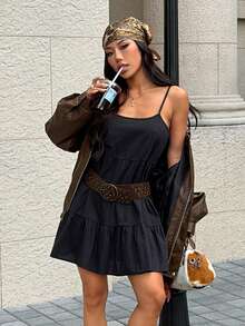 SHEIN EZwear Black Casual Backless Cami Dress,Summer Dresses For Women