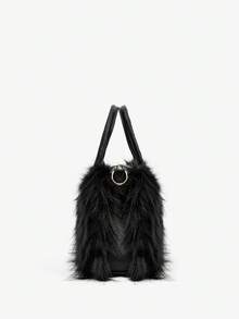 SHEIN BAE Nuevo bolso de mano de peluche para calentar las manos para mujeres, de gran capacidad, esponjoso, de moda, bolso de tote para otoño/invierno, nuevo bolso de piel de llegada, nueva moda de otoño 2025 para mujeres, nuevo bolso de piel de llegada para mujeres - Negro - Ver 4