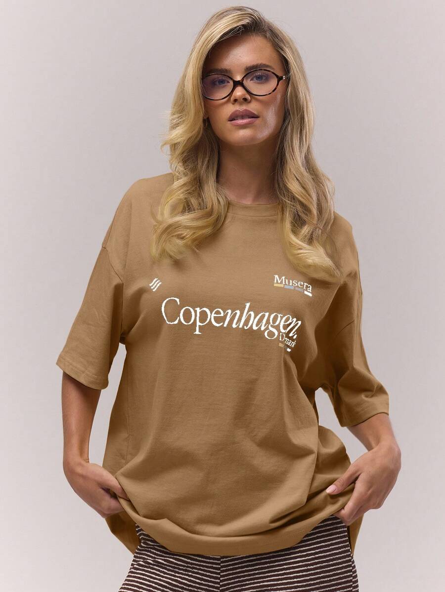 MUSERA Áo thun cổ tròn rộng rãi, mềm mại, thêu họa tiết, phong cách thường ngày, dễ thương, thoải mái, thích hợp cho kỳ nghỉ thu, mùa đông, phong cách đường phố, thanh lịch, mùa xuân hè. - Màu nâu Sô-cô-la - Xem 1