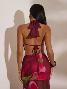 Opulessa 1件装女士纯色针织露背吊带上衣，春夏皆宜，情人节、狂欢节服装，优雅上衣，适合派对、海滩、婚礼宾客、夏季度假、休闲穿着，吊带上衣，酒红色上衣 - 紅色 - 查看 3