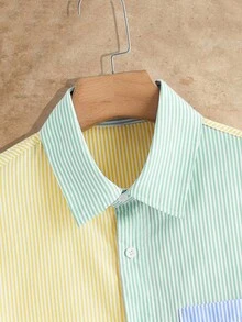 Manfinity VCAY Áo sơ mi nam tay ngắn dệt túi đơn hàng khuy kẻ sọc - Nhiều màu - Xem 3