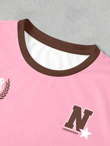 INAWLY Casual Street Sense Retro Dot Digital Combined Letter Sports College Style Women's T-Shirt - White - View 3